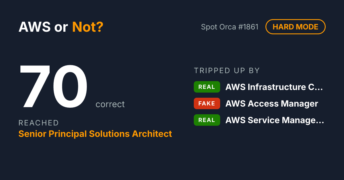 I scored 70 on AWS or Not? (Hard mode) and reached Senior Principal Solutions Architect. Can you tell real AWS services from made-up ones?